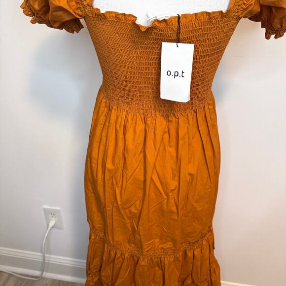 Anthropologie O.P.T. Daphne Smocked Tiered Maxi Dress In Marigold Size Large New - Picture 10 of 16